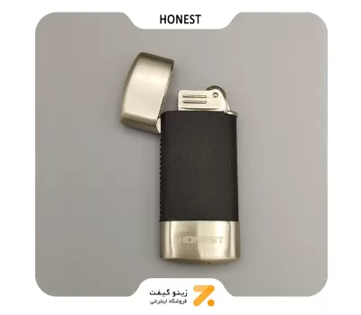 فندک گازی هانست با روکش چرم مشکی-​Honest Leather Lighter SN-LIHN-2201-4