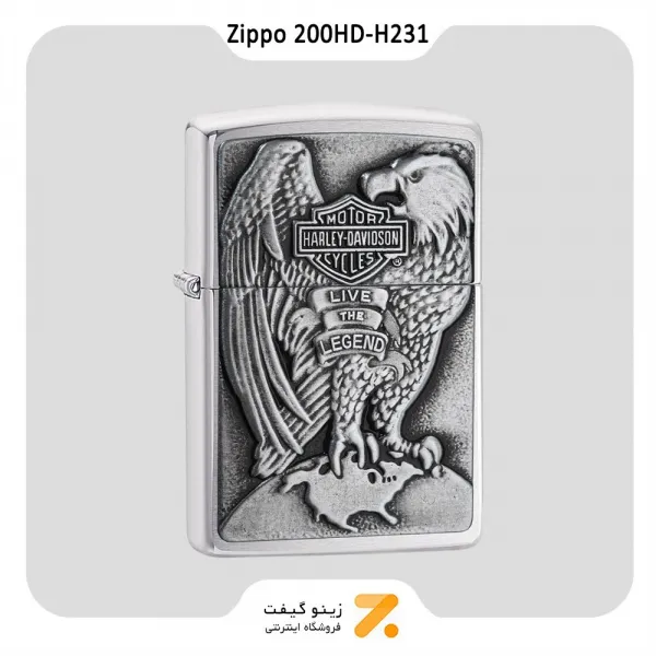 200HD-H231 فندک بنزینی زیپو طرح برجسته عقاب هارلی دیویدسون مدل-Zippo Lighter 200HD-H231 MADE IN USA EAGLE