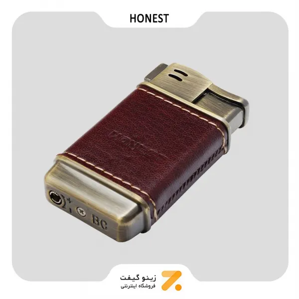 Honest Leather Pipe Lighter فندک گازی شعله ای پیپ با روکش چرم قهوه ای مصنوعی هانست