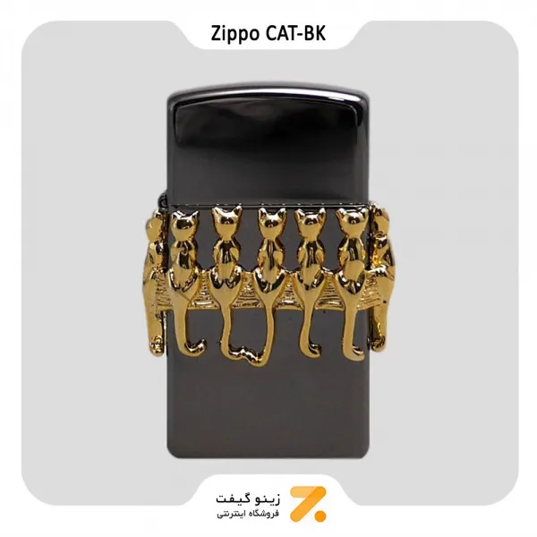 Zippo Lighter CATS  Black ​Ice ​ فنندک بنزینی زیپو اسلیم ژاپن دیزان طرح گربه برجسته