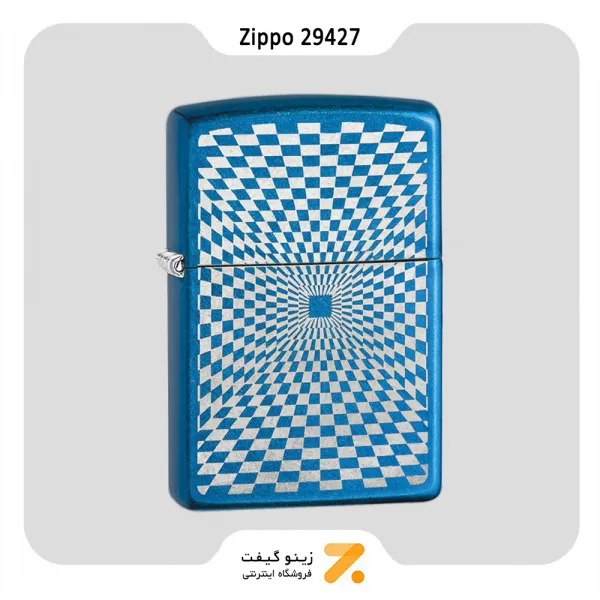 فندک بنزینی زیپو آبی مدل 29427 طرح شطرنجی-Zippo Lighter 29427 24534 MINIMALISUM DESIGN