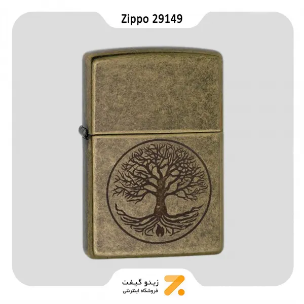 فندک بنزینی زیپو طرح درخت زندگی مدل 29149-Zippo Lighter 29149 Tree Of Life Antique Brass