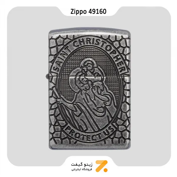 فندک بنزینی زیپو طرح سنت کریستوفر و صلیب مدل 49160-​Zippo Lighter 49160 -28973 ST CHRISTOPHER MEDAL D