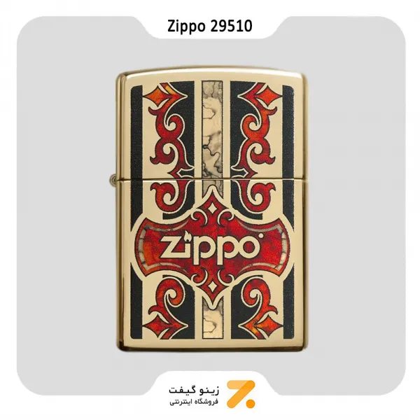فندک بنزینی زیپو طلایی طرح لوگو زیپو مدل 29510-Zippo Lighter 29510- 254B ZIPPO LOGO