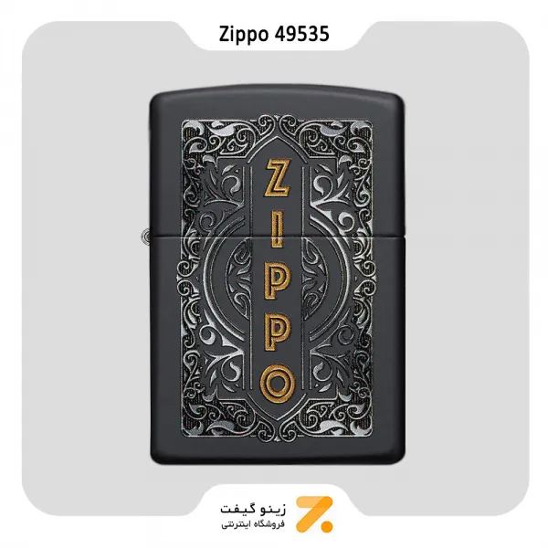 فندک بنزینی زیپو مشکی طرح گل و لوگو زیپو مدل 49535-Zippo Lighter 49535 218 ZIPPO DESIGN
