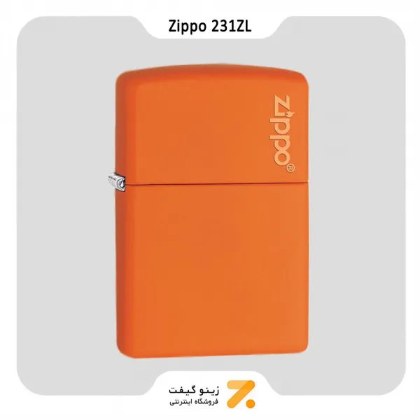 فندک بنزینی زیپو نارنجی طرح لوگو زیپو مدل 231 زد ال-Zippo Lighter 231ZL ORANGE MATTE Zippo Logo