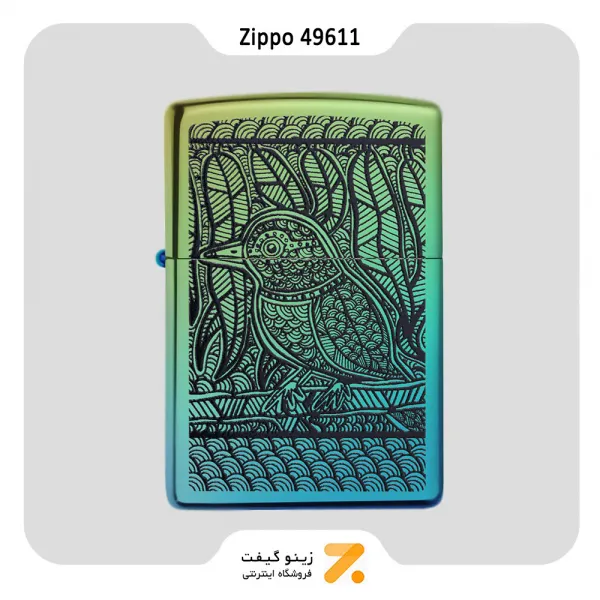 فندک زیپو سبز کهربایی طرح پرنده مدل 49611-​Zippo Lighter 49611 49191 JOHN SMITH GUMBULA