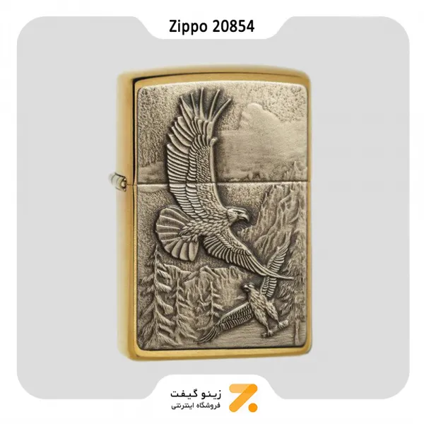 فندک زیپو طلایی طرح برجسته عقاب مدل 20854-​​Zippo Lighter 20854 204B WHERE EAGLES DARE