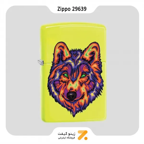 ​ Zippo Lighter 29639 WOLF فندک بنزینی زیپو زرد طرح تتو گرگ مدل 29639