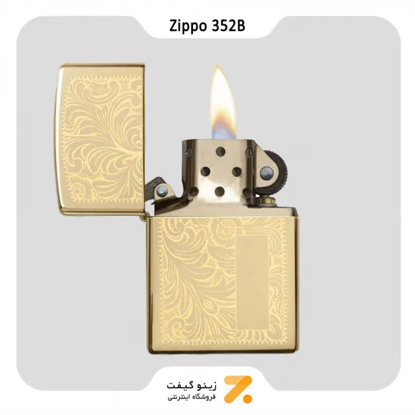 352B فندک بنزینی زیپو طلایی طرح گل مدل-Zippo Lighter ​352B-BRASS VENETIAN