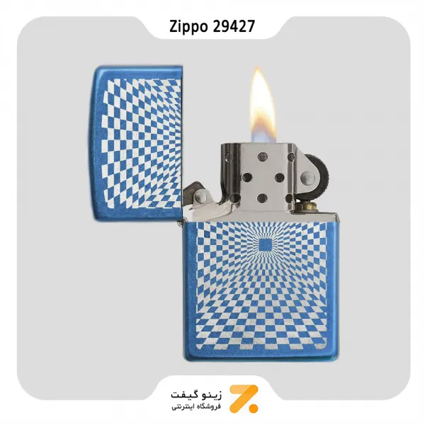فندک بنزینی زیپو آبی مدل 29427 طرح شطرنجی-Zippo Lighter 29427 24534 MINIMALISUM DESIGN