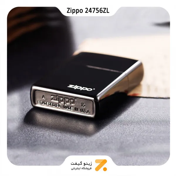 فندک بنزینی زیپو بلک آیس طرح لوگو زیپو مدل 24756 زد ال-Zippo Lighter 24756ZL EBONY WITH ZIPPO LOGO LASERE