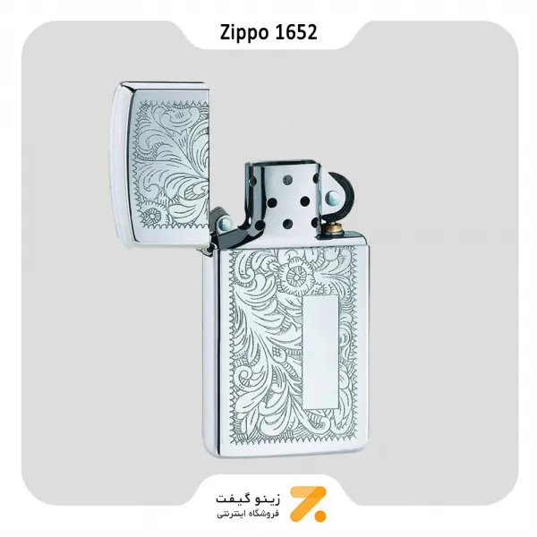 فندک بنزینی زیپو سری اسلیم طرح گل مدل 1652-Zippo Ligher 1652-HP CHROME VENETIAN