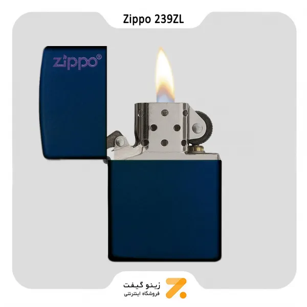 فندک بنزینی زیپو سورمه ای طرح لوگو زیپو مدل 239 زد ال-Zippo Lighter 239ZL NAVY MATTE