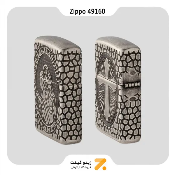 فندک بنزینی زیپو طرح سنت کریستوفر و صلیب مدل 49160-​Zippo Lighter 49160 -28973 ST CHRISTOPHER MEDAL D