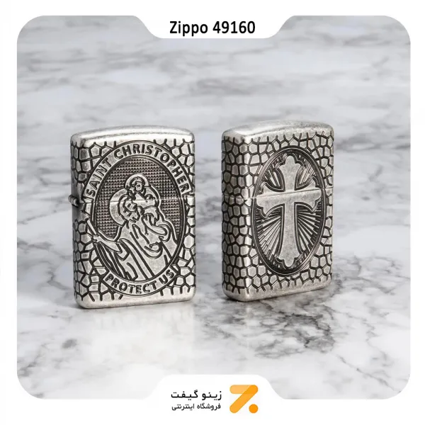 فندک بنزینی زیپو طرح سنت کریستوفر و صلیب مدل 49160-​Zippo Lighter 49160 -28973 ST CHRISTOPHER MEDAL D