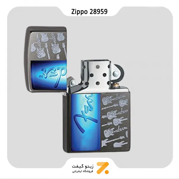 فندک بنزینی زیپو طرح لوگو کمپانی و گیتار فندر مدل 28959-​Zippo Lighter 28959 28378 FENDER GYUTAR
