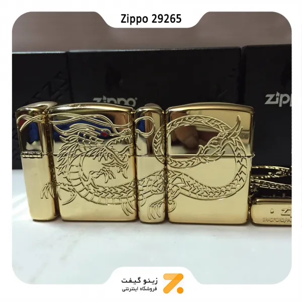 فندک بنزینی زیپو طلایی اژدها چینی مدل 29265-Zippo Lighter 29265 CHUNESE DRAGON