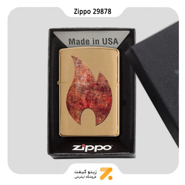 فندک بنزینی زیپو طلایی طرح شعله مدل 29878-​Zippo Lighter 29878 204B RUSTY FLAME DESIGN