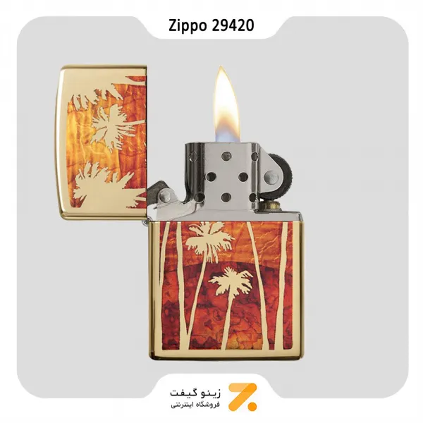 فندک بنزینی زیپو طلایی مدل 29420 طرح نخل-Zippo Lighter ​29420 254B FUZION PALM TREE SUNSET