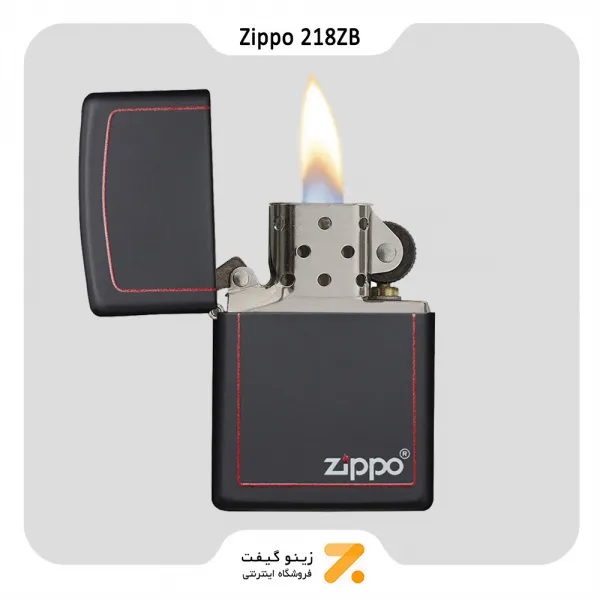 فندک بنزینی زیپو مشکی با حاشیه قرمز مدل 218 زد بی-Zippo Lighter 218ZB-BLKMATTE WZIP.BORDER-720060182