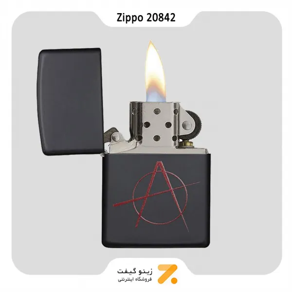 فندک بنزینی زیپو مشکی مات مدل 20842 طرح آنارشیسم-Zippo Lighter 20842 218 ANARCHY