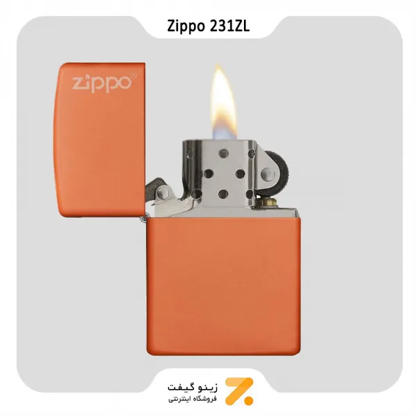 فندک بنزینی زیپو نارنجی طرح لوگو زیپو مدل 231 زد ال-Zippo Lighter 231ZL ORANGE MATTE Zippo Logo