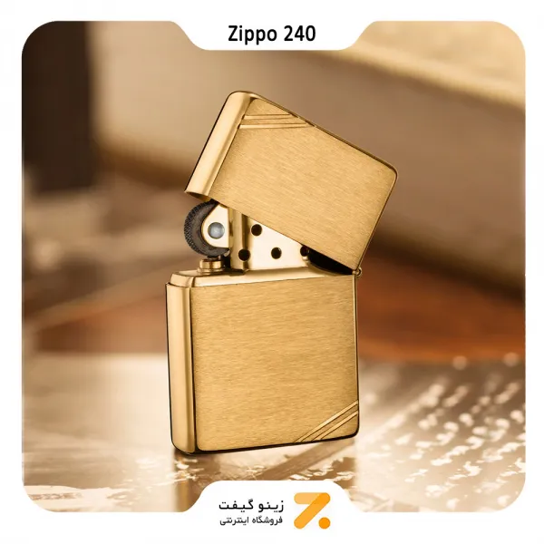 فندک بنزینی زیپو وینتیج طلایی مدل 240-Zippo Lighter 240 Brushed Brass Vintage