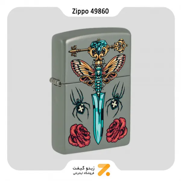 فندک زیپو سبز مدل 49860 طرح خنجر گوتیک-Zippo Lighter 49860 49843 GOTHIC DAGGER DESIGN