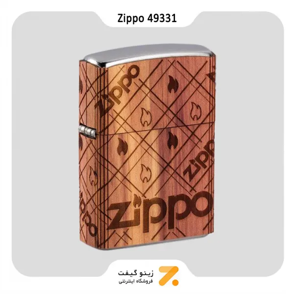فندک زیپو طرح شعله با روکش چوب طبیعی مدل 49331-​​Zippo Lighter 49331 207 WOODCHUCK WRAP ZIPPO F