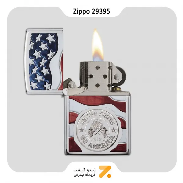فندک زیپو مدل 29395 طرح پرچم امریکا-​Zippo Lighter 29395 250 AMERICA STAMP ON FLAG