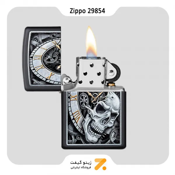 فندک زیپو مدل 29854 طرح تلفیقی جمجمه و ساعت-​Zippo Lighter 29854 218 SKULL CLOCK DESIGN