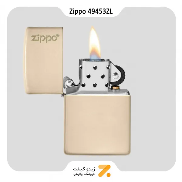 فندک بنزینی رنگ کرم طرح لوگو زیپو مدل 49453 زد ال-​Zippo Lighter 49453ZL Flat Sand Zippo Logo