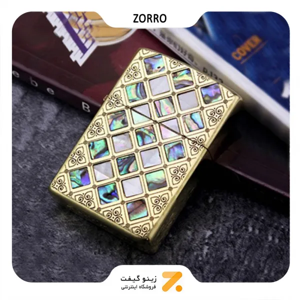 فندک بنزینی زورو صدفی طرح مشبک مدل 91584-​Zorro Lighter SN-LIZO-2104-26