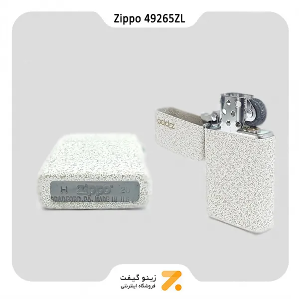 فندک بنزینی زیپو سفید ضد خش طرح لوگو زیپو مدل 49265 زد ال-​Zippo Lighter ​49265ZL 49265 SLIM MERCURY GLASS