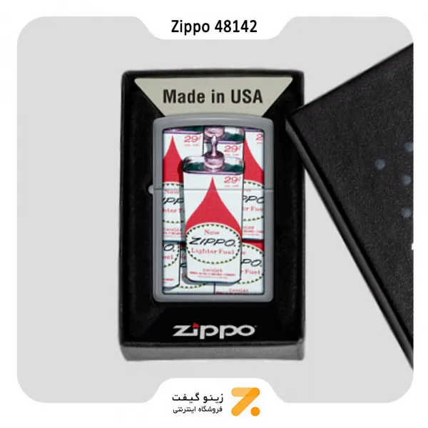 فندک بنزینی زیپو طوسی طرح قوطی سوخت زیپو مدل 48142-​Zippo Lighter 48142 49452 FUEL CAN DESIGN