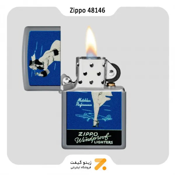 فندک بنزینی زیپو طوسی طرح لیدی مدل 48146-Zippo Lighter 48146 49452 WINDY DESIGN
