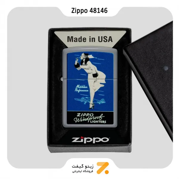 فندک بنزینی زیپو طوسی طرح لیدی مدل 48146-Zippo Lighter 48146 49452 WINDY DESIGN