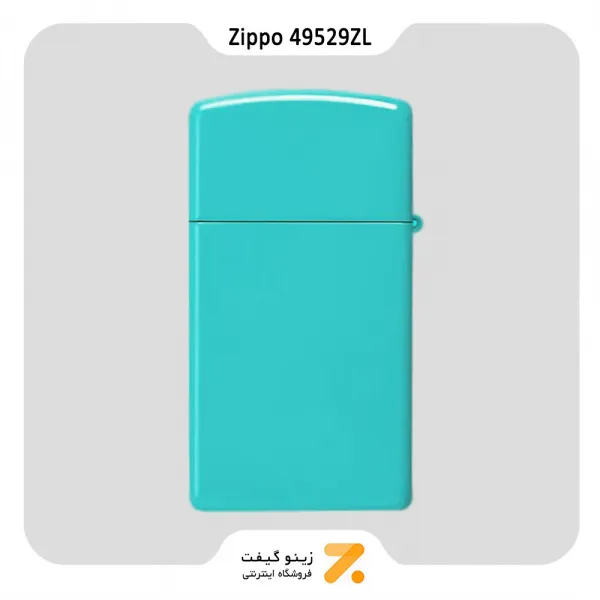 فندک زیپو اسلیم آبی فیروزه ای مدل 49529 زد ال-​Zippo Lighter 49529ZL Slim Flat Turquoise Zippo Logo