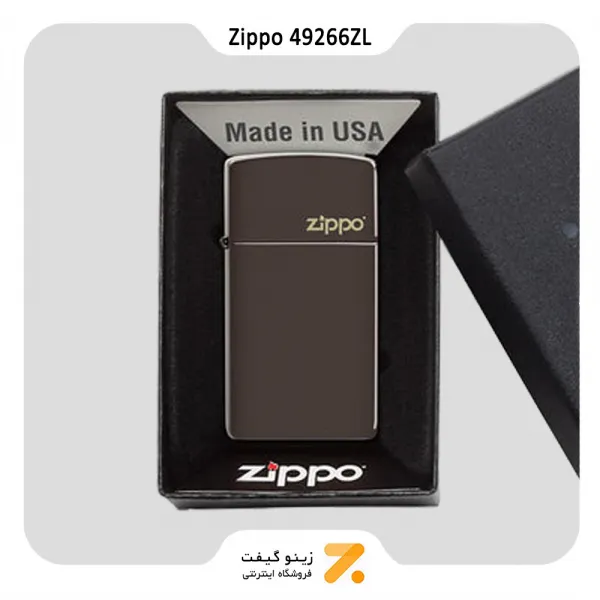 فندک زیپو اسلیم قهوه ای تیره مدل 49266 زد ال-​Zippo Lighter 49266ZL Slim Brown Zippo Logo
