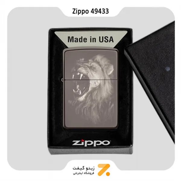 فندک زیپو بلک آیس طرح شیر مدل 49433-​Zippo Lighter 49433 150 Fierce Lion Design