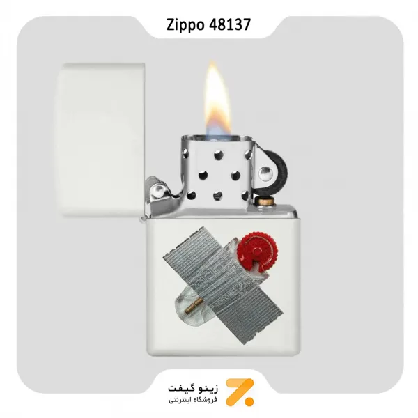 فندک زیپو سفید طرح سنگ زیپو مدل 48137-Zippo Lighter ​48137 214 STUPID ART FLINT DISPENSE