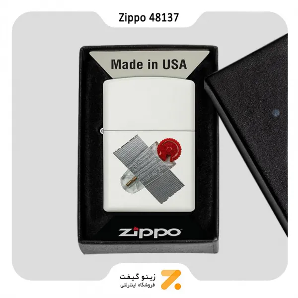 فندک زیپو سفید طرح سنگ زیپو مدل 48137-Zippo Lighter ​48137 214 STUPID ART FLINT DISPENSE