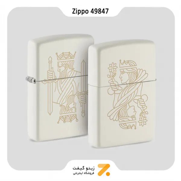 فندک زیپو سفید طرح شاه و ملکه مدل 49847-Zippo Lighter 49847 214 KING QUEEN DESIGN