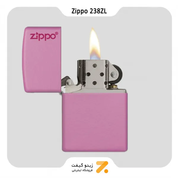 فندک زیپو صورتی طرح لوگو زیپو مدل 238 زد ال-​Zippo Lighter 238ZL PINK MATTE
