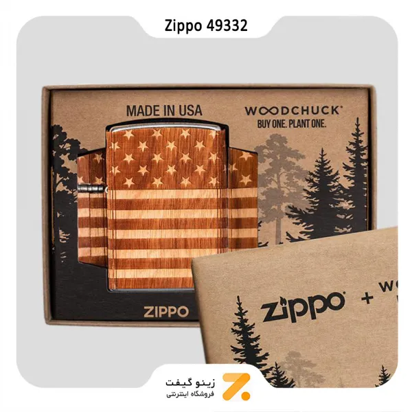 فندک زیپو طرح پرچم آمریکا با روکش چوب طبیعی مدل 49332-Zippo Lighter 49332 WoodChuk WRAP American