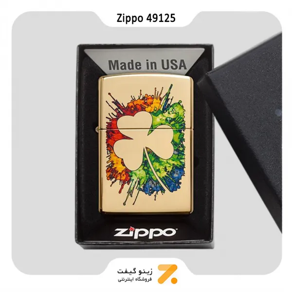 فندک زیپو طلایی طرح شبدر مدل 49125-Zippo Lighter 49125 254B GRAFFITI CLOVER DESIGN