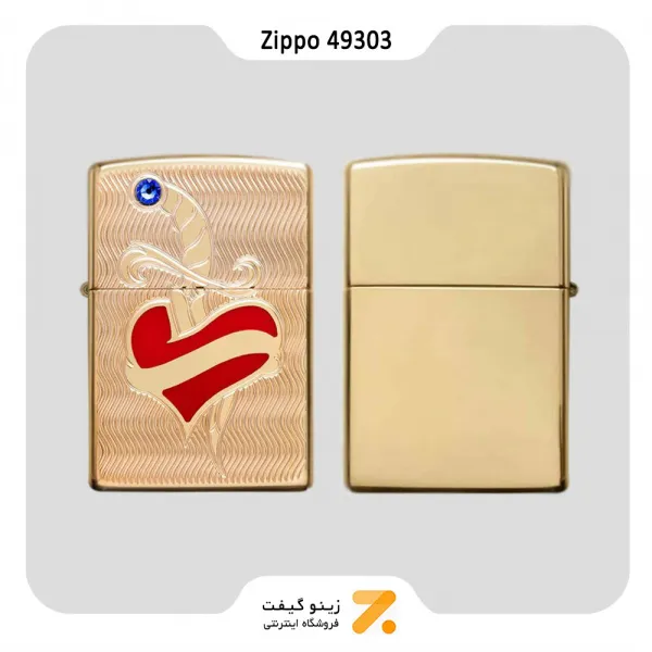 فندک زیپو طلایی طرح قلب و شمشیر مدل 49303-Zippo Lighter 49303 169 HEART AND SWORD DESIGN