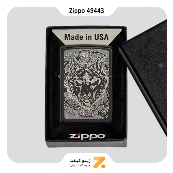 فندک زیپو مشکی کالکشن ان استوک طرح گرگ مدل 49443-Zippo Lighter 49443 24756 ANNE STOKES COLLECTIO