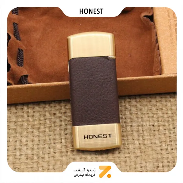 فندک گازی هانست با روکش چرم قهوه ای-​Honest Leather Lighter SN-LIHN-2201-6